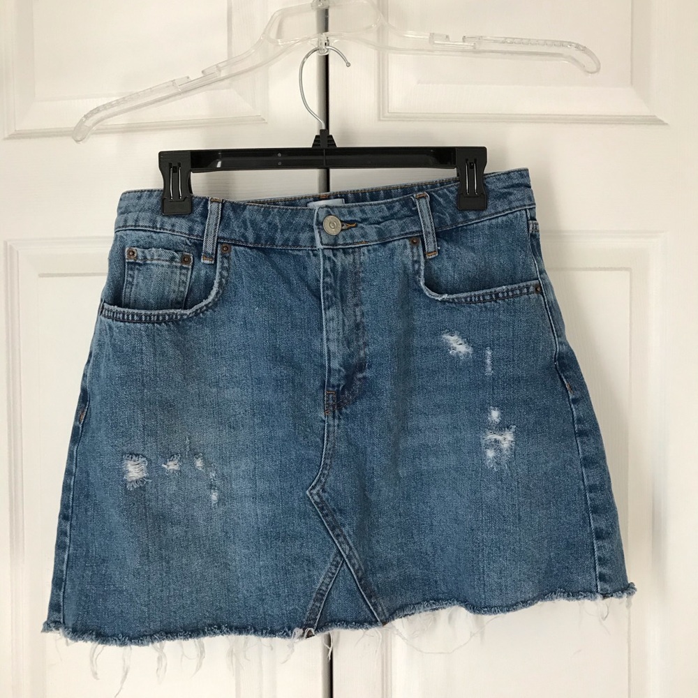 Distressed Denim Mini Skirt
